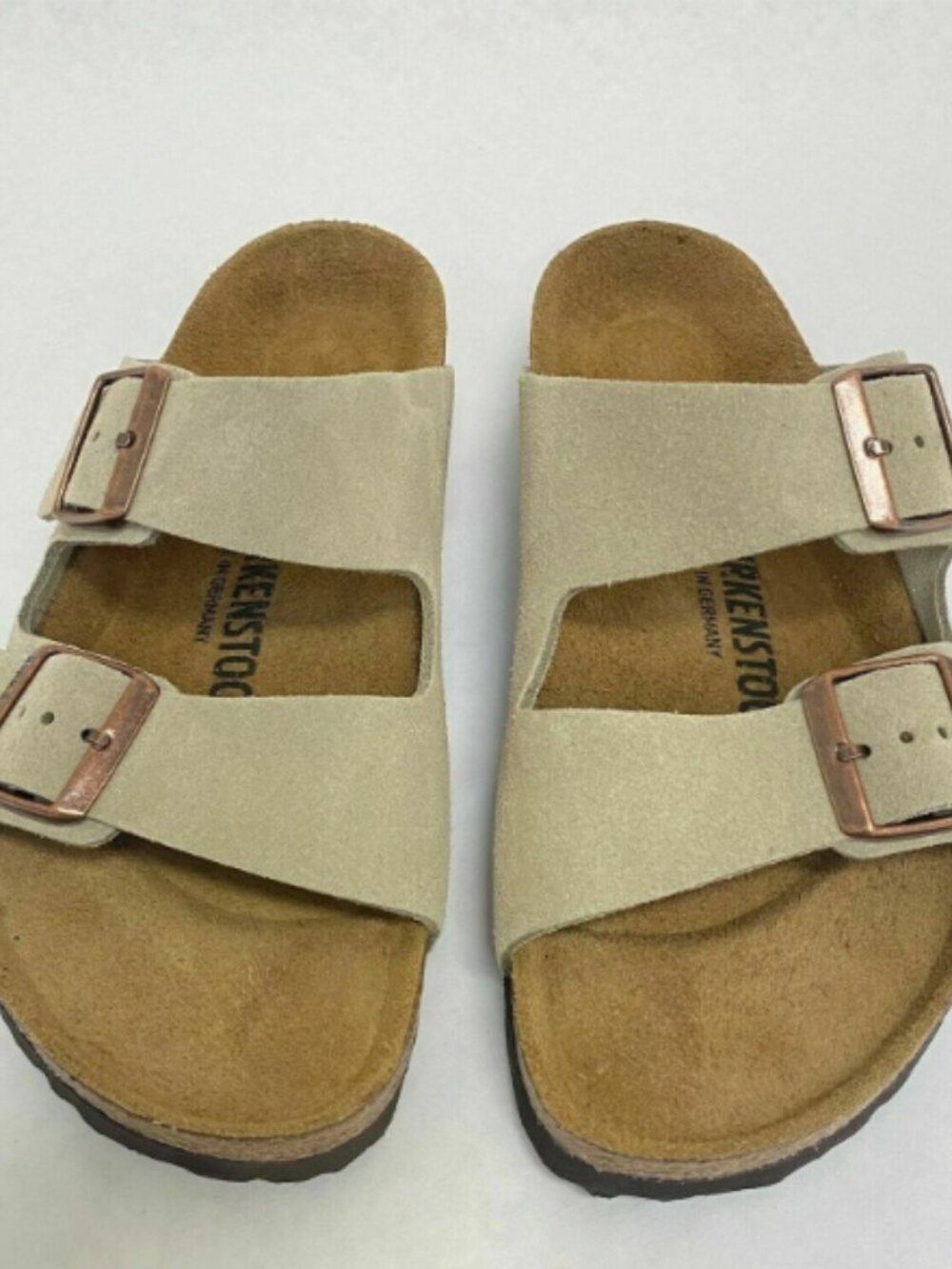 Birkenstock Arizona Taupe Suede Leather Narrow Width Sandals